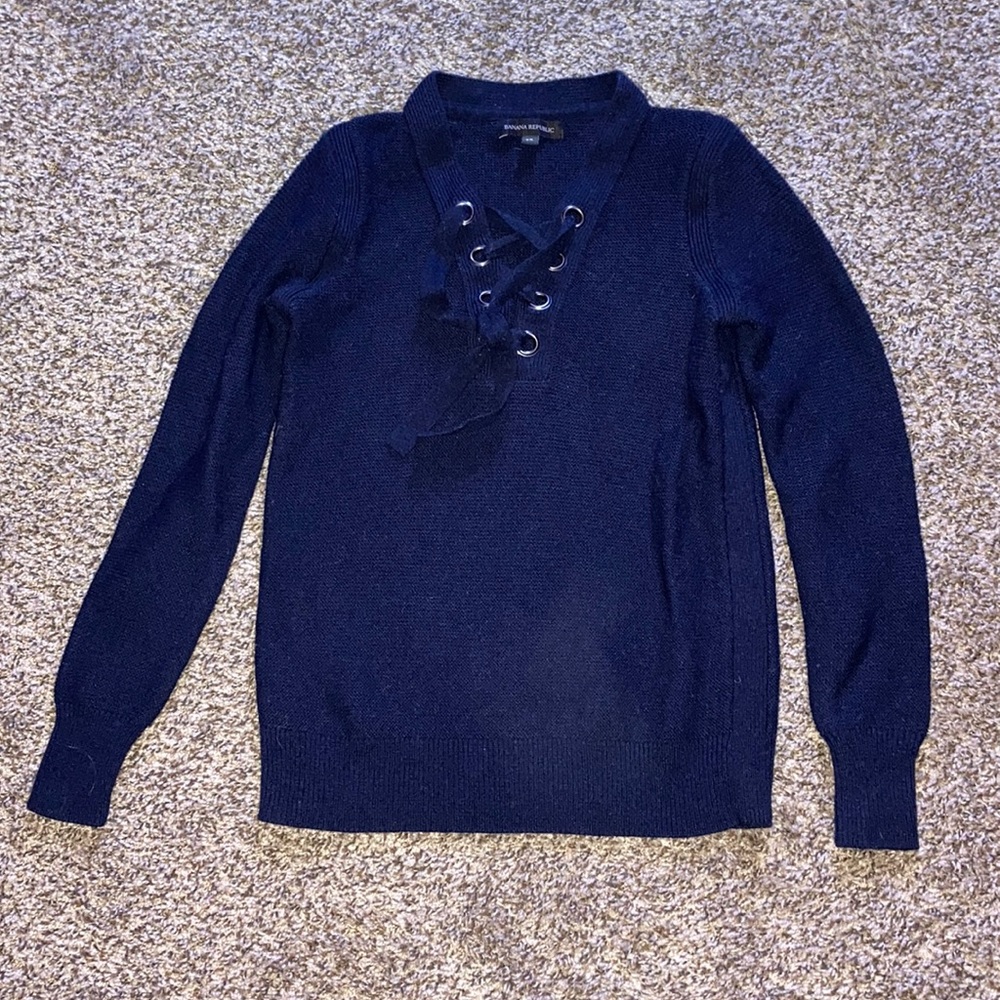 Banana Republic Navy V-neck Lace up Sweater